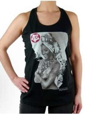 Fiorucci Black Racerback Tank with Naomi Cambell and Pink Accent